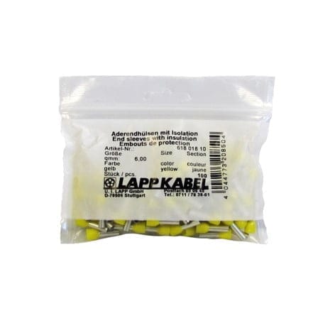 61801810, TERMINAL SOBREMOLDEADO AISLADO AHI DIN N 6/12 PARA SECCIONES 6MM2(10AWG) AMARILLO, UL, LIBRE DE HALÓGENOS (100UND)