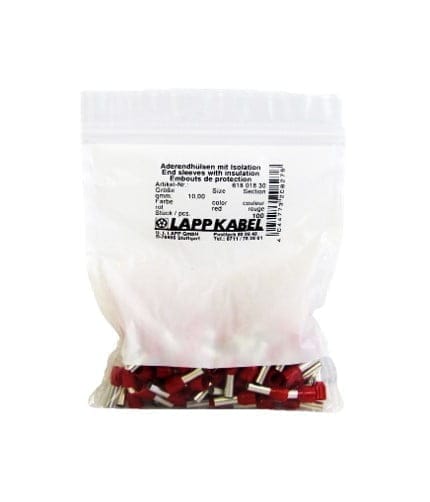 61801830, TERMINAL SOBREMOLDEADO AISLADO AHI DIN N 10/12 PARA SECCIONES 10MM2(8AWG) ROJO, UL, LIBRE DE HALÓGENOS (100UND)