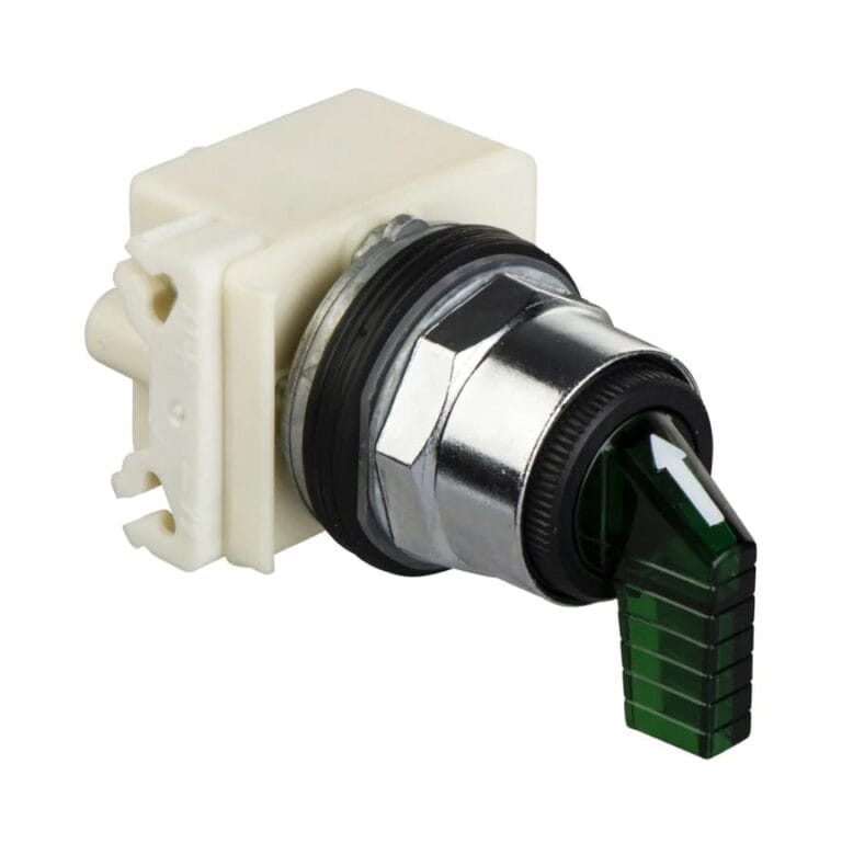 9001K11J38LGFGH5, SELECTOR METALICO LUMINOSO MANETA LARGA, 0-1, 2 POSICIONES FIJAS, 1NA, DIAM. 30MM, LED VERDE 110VAC/DC