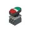 E2 AC-DXBC0602, PULSADOR DOBLE PLASTICO ROJO SALIENTE (STOP) + VERDE RASANTE (START) + LED BLANCO 12-30VAC/DC, 1NA+1NC