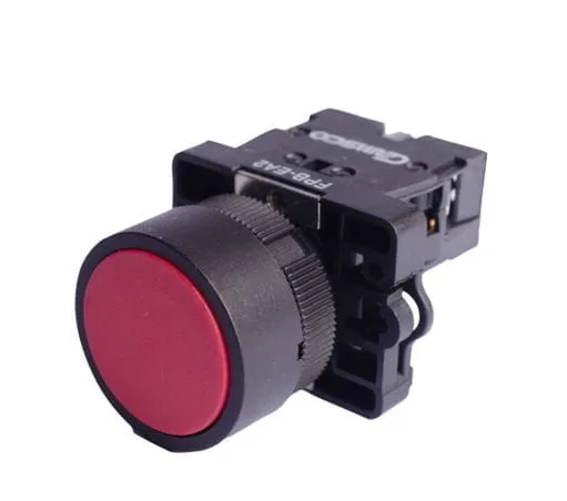 FPB-EA2 R, PULSADOR PLASTICO RASANTE ROJO 1NC DIAM. 22MM