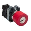 LMB-BX4, PULSADOR METALICO DE EMERGENCIA ROJO TIPO HONGO, CABEZAL 30MM, DIAM. 22MM, 1NC, C/ RETENCION-LLAVE