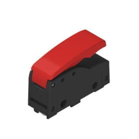 MK V11F49, MICRO SWITCH C/ PULSADOR ROJO, 1NA+1NC, 5A 250VAC, NEGRO, IP40