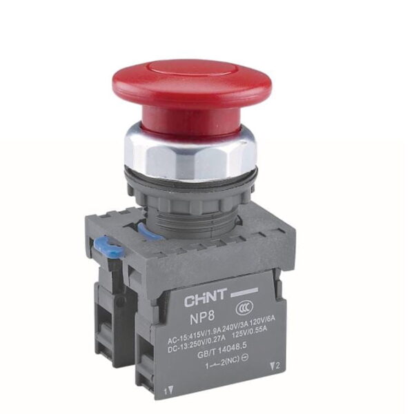 NP8-11M/14, PULSADOR PLASTICO DE EMERGENCIA ROJO TIPO HONGO, CABEZAL 40MM, DIAM. 22MM, 1NA+1NC, C/ RETORNO