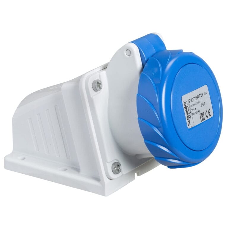 PKF16W723, TOMACORRIENTE INDUSTRIAL ADOSABLE 16A 2P+T 250VAC, COLOR AZUL, IP67