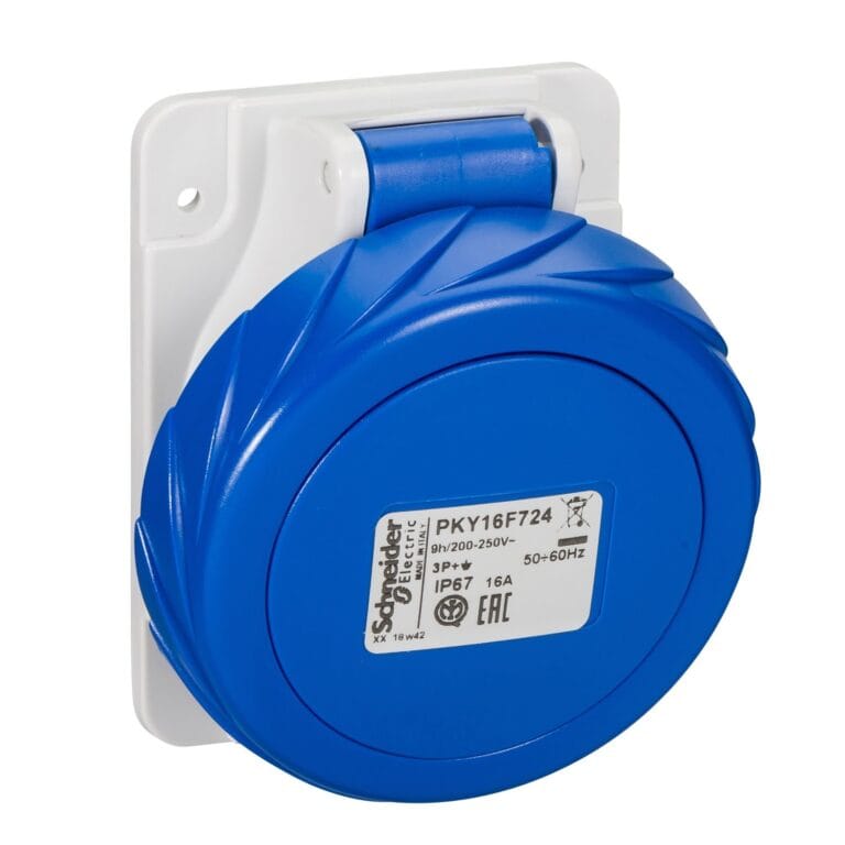 PKY16F724, TOMACORRIENTE INDUSTRIAL EMPOTRABLE 16A 3P+T 250VAC, COLOR AZUL, IP67