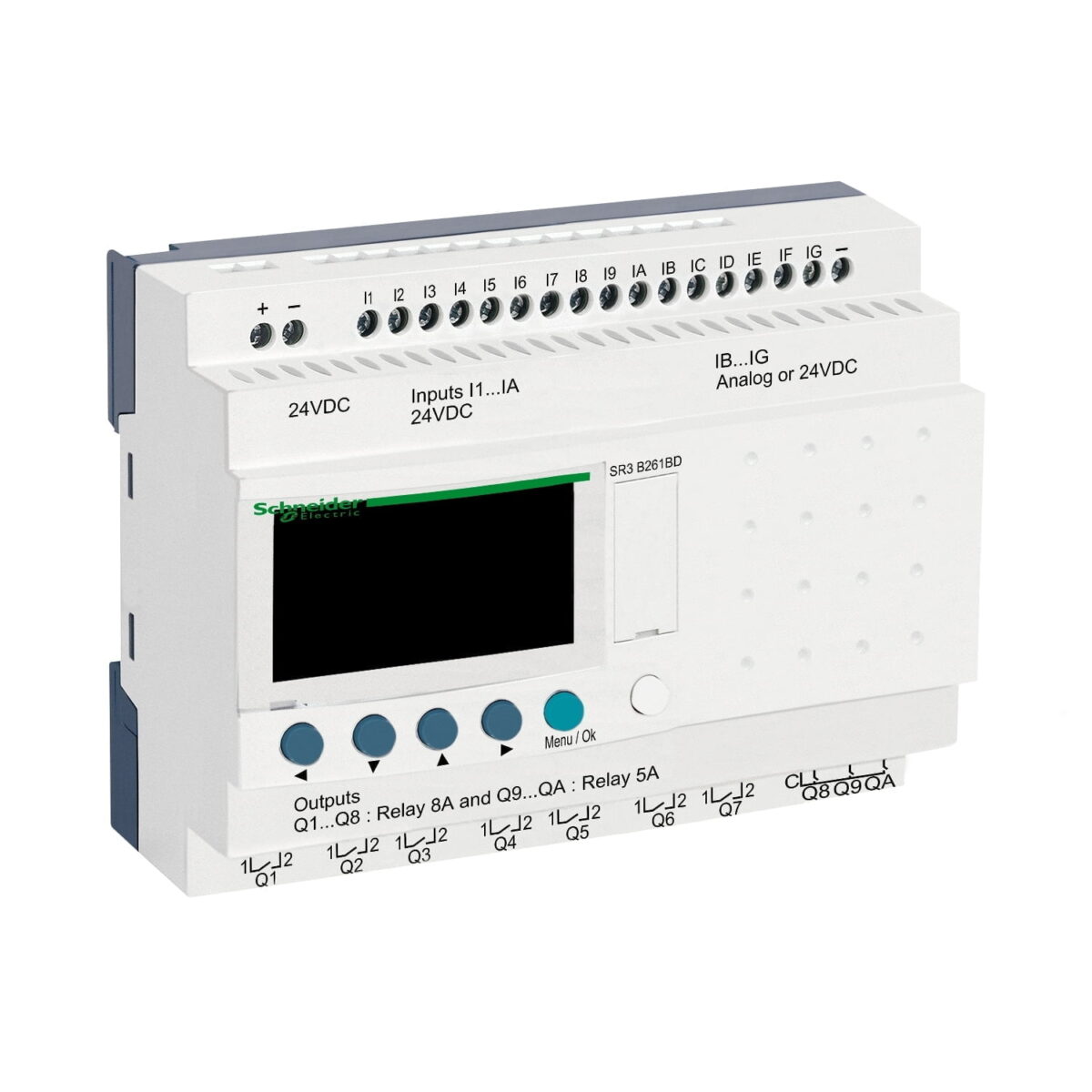SR3B261BD, MICRO-PLC ZELIO 16ENT. DIG./ 10SAL. RELE C/ RELOJ, 24VDC