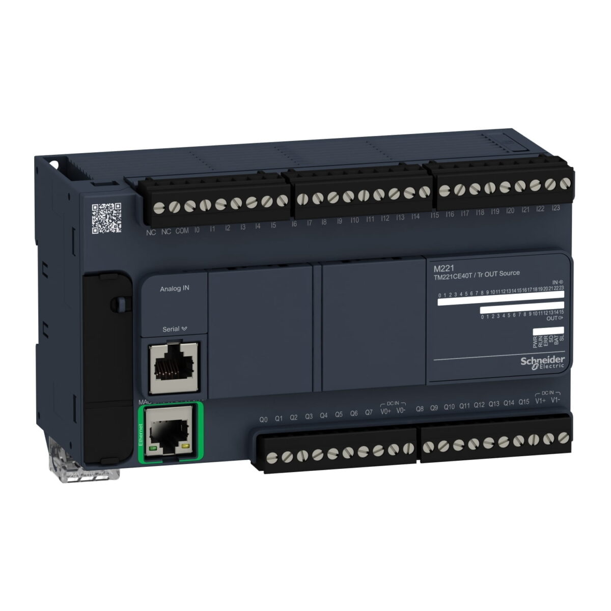 TM221CE40T, PLC MODICON M221, 24DI(PNP/NPN), 16DO(PNP), 2AI(0-10VDC), ETHERNET + SERIAL, 24VDC
