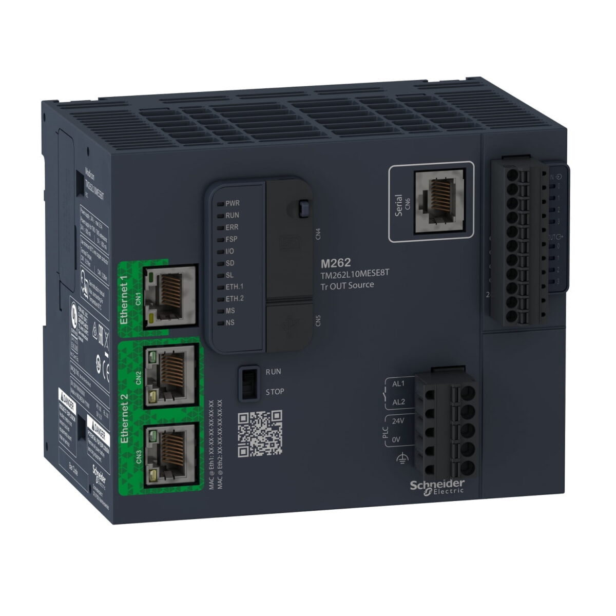 TM262L10MESE8T, PLC MODICON M262, 4DI, 4DO(TRANSISTOR), 3 ETHERNET + SERIAL, 5NS/INSTRUCCION, 24VDC