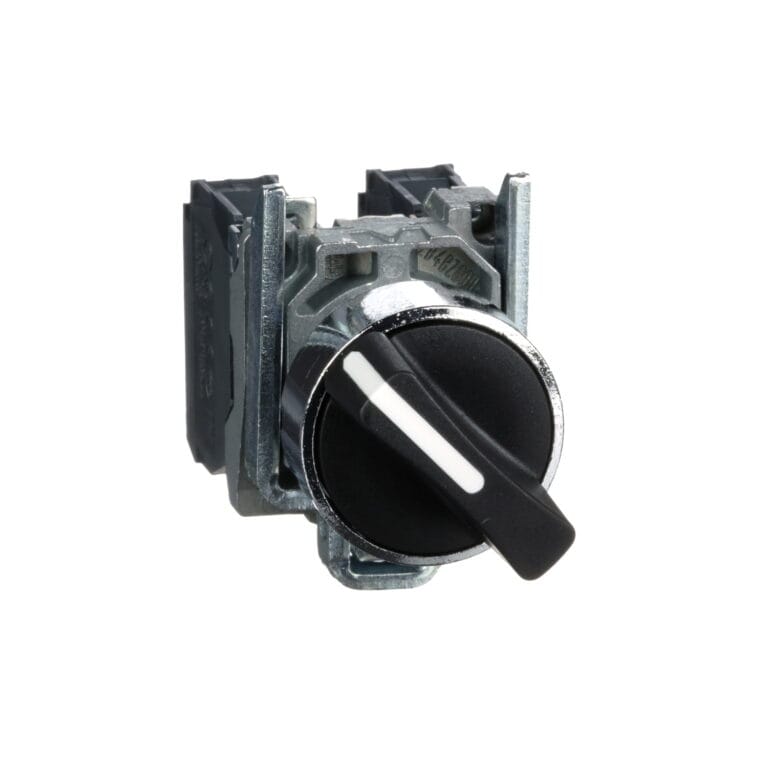 XB4BD25, SELECTOR METALICO NEGRO MANETA CORTA, 0-1, 2 POSICIONES FIJAS, 1NA+1NC, DIAM. 22MM