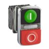 XB4BW73731M5, PULSADOR DOBLE METALICO LUMINOSO ROJO SALIENTE(STOP) + VERDE RASANTE(START) + LED BLANCO 240VAC, 1NA+1NC