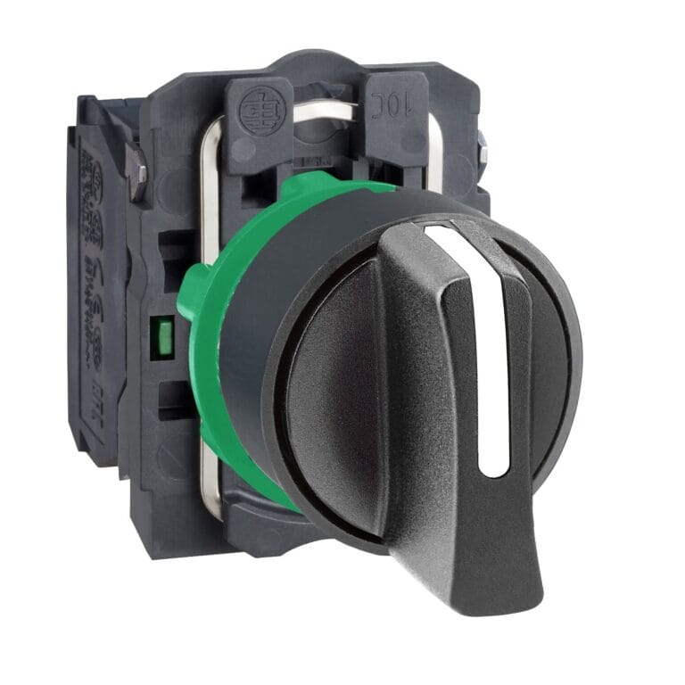 XB5AD21, SELECTOR PLASTICO NEGRO MANETA CORTA, 0-1, 2 POSICIONES FIJAS, 1NA, DIAM. 22MM