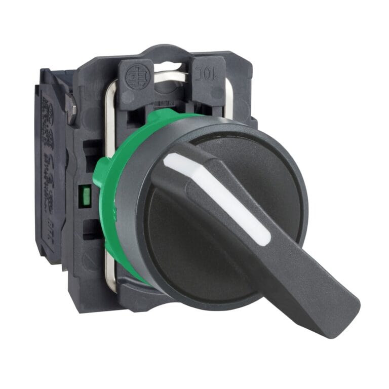 XB5AJ21, SELECTOR PLASTICO NEGRO MANETA LARGA, 0-1, 2 POSICIONES FIJAS, 1NA, DIAM. 22MM