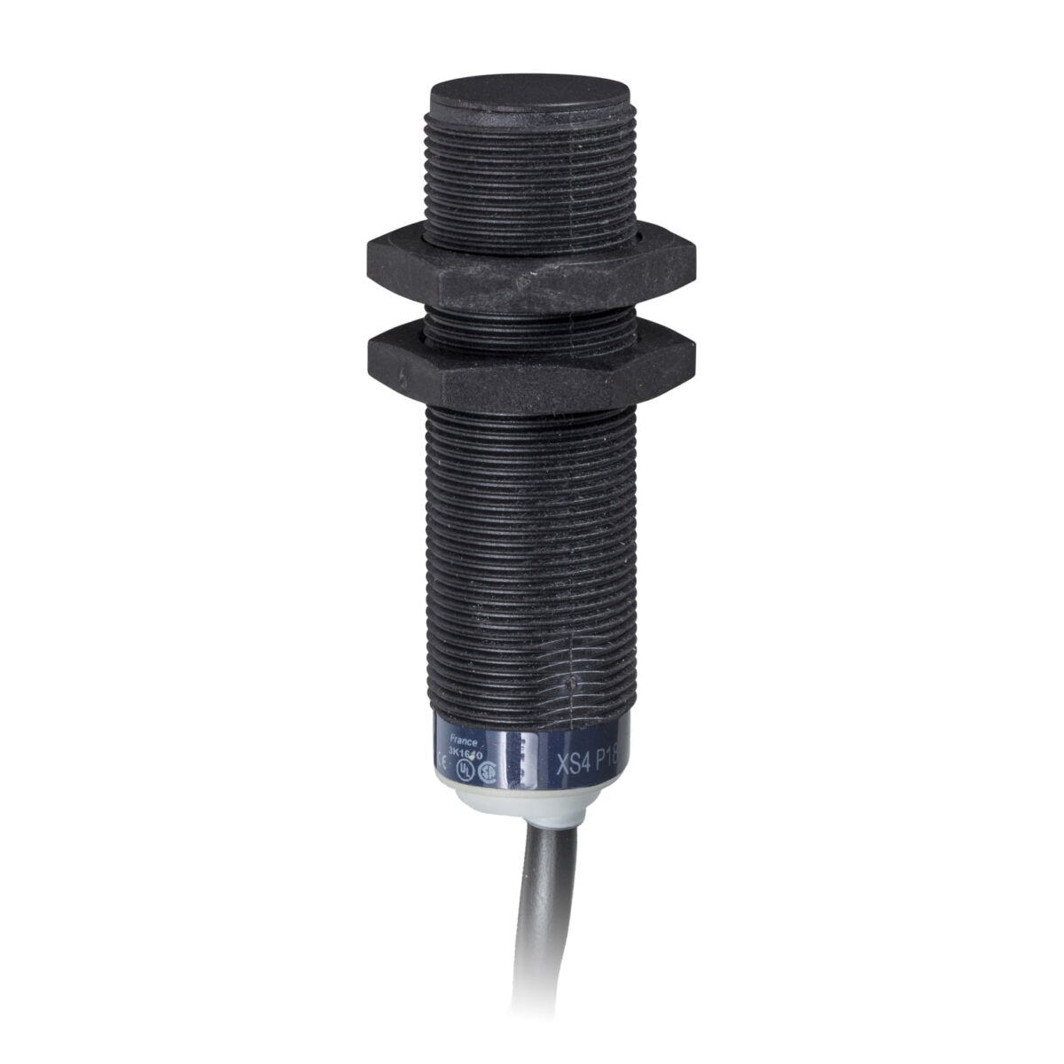 XS4P18PA370, SENSOR INDUCTIVO RASANTE PLASTICO M18, ALC. 8MM, PNP NA, 3 HILOS, 12-48VDC, CABLE 2MT, IP68