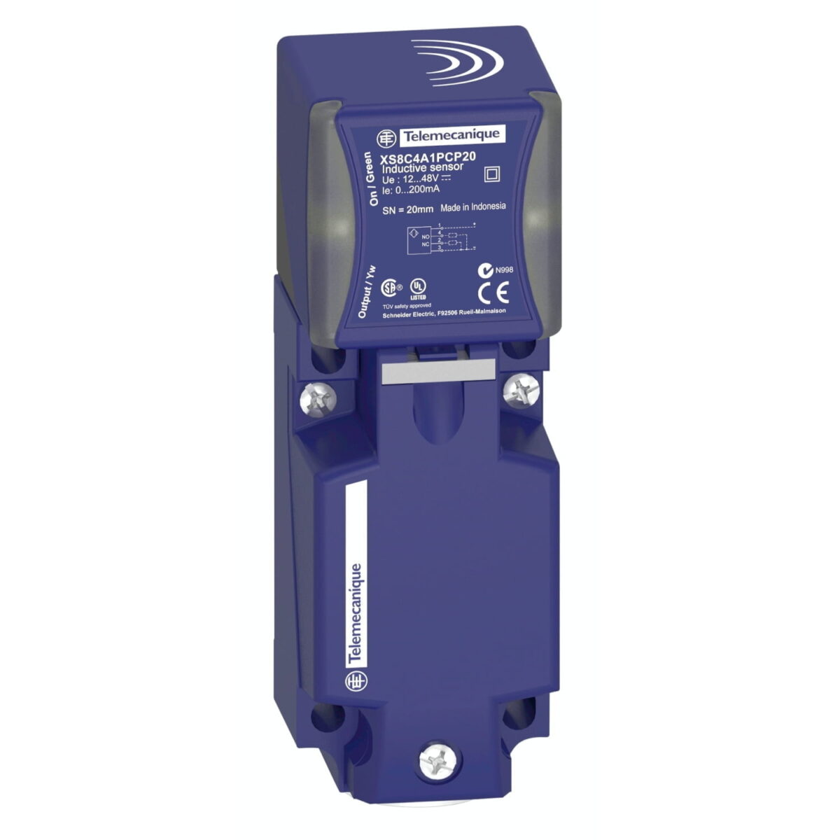 XS8C4A1MPG13, SENSOR INDUCTIVO CUADRADO PLASTICO, ALC. 20MM, RELE NA/NC, 2 HILOS, 24-240VAC/DC, CONEX. TERMINAL, IP67/69K
