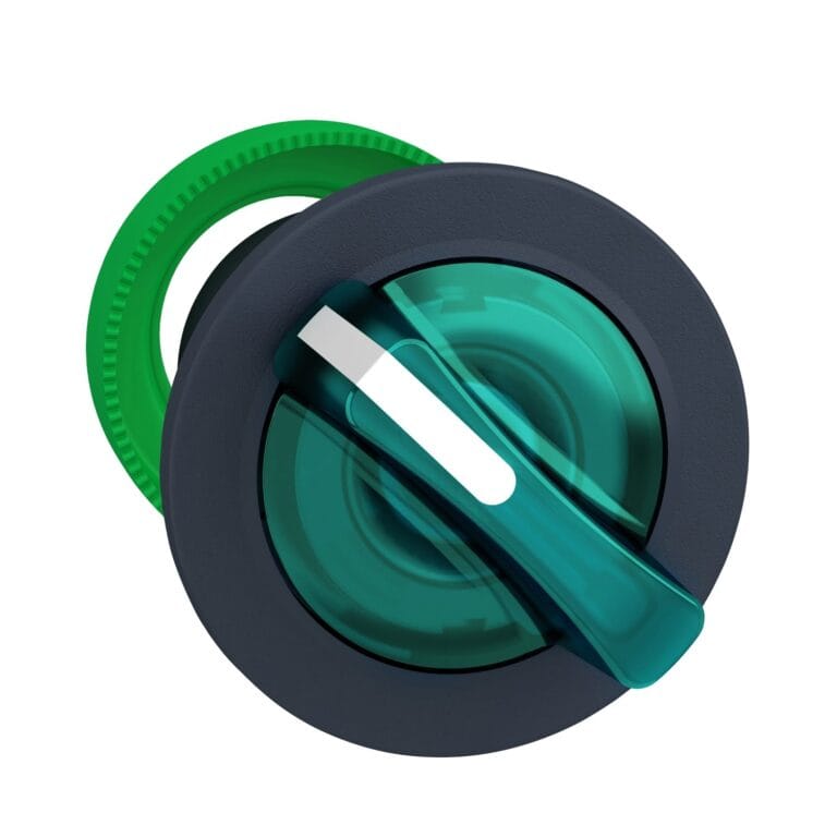 ZB5FK1233, CABEZAL VERDE DE SELECTOR LUMINOSO MANETA CORTA, 0-1, 2 POSICIONES FIJAS, DIAM. 30MM