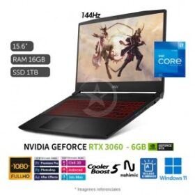 Laptop MSI Katana GF66 12UE-603 Gaming, Intel Core i7-12700H Hasta 4.7 GHz, RAM 16GB, SSD 1TB, Video 6GB Nvidia RTX 3060, LED 15.6” Full HD a 144 Hz, Windows 11 Home