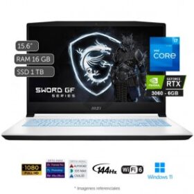 Laptop MSI Sword 15 A12UE Gaming, Intel Core i7-12650H Hasta 4.7 GHZ, RAM 16GB, SSD 1TB, Video 6GB Nvidia RTX 3060, LED 15.6” Full HD a 144 Hz, Windows 11 Home