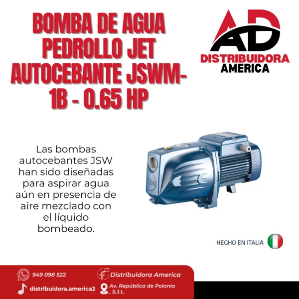 3. BOMBA DE AGUA PEDROLLO JET AUTOCEBANTE JSWm-1B – 0.65 HP