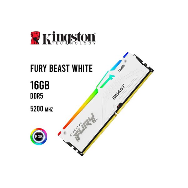 MEMORIA RAM KINGSTON 16GB/5200MHZ FURY BEAST WHITE ( KF552C40BWA-16 ) LED-RGB