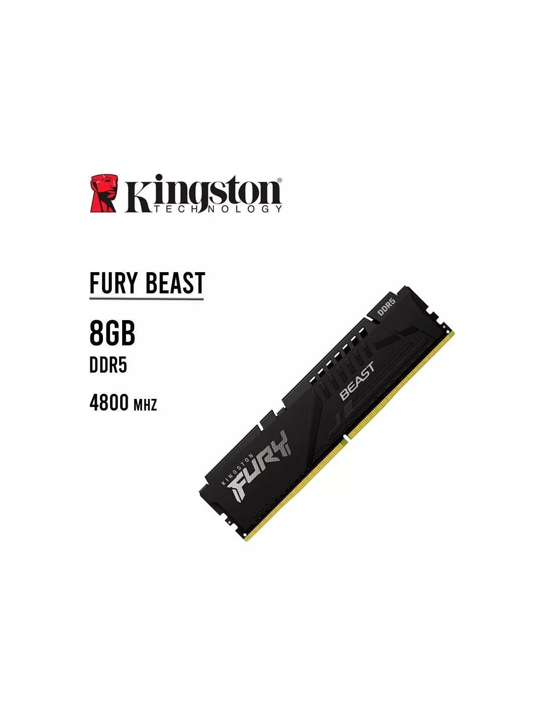 MEMORIA RAM KINGSTON 8GB/4800MHZ DDR5 FURY BEAST (KF548C38BB-8) NEGRO MEMORIA RAM KINGSTON 8GB/4800MHZ DDR5 FURY BEAST (KF548C38BB-8) NEGRO