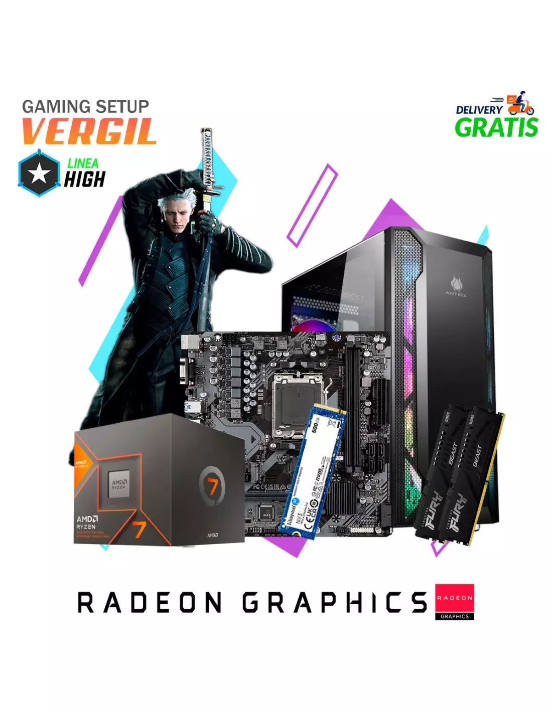 PC GAMER VERGIL RYZEN 7-8700G 16GB 500GB SSD PC GAMER VERGIL RYZEN 7-8700G 16GB 500GB SSD