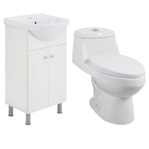 Inodoro One Piece Vinciny Blanco + Mueble de Baño Vanitorio 2 Puertas Blanco 50x84x43cm