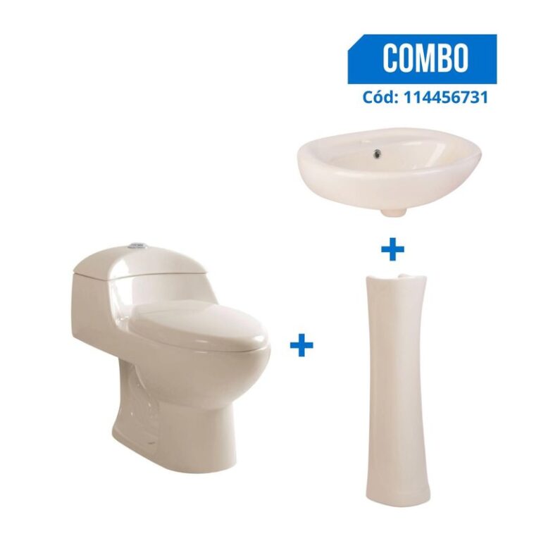 Inodoro One Piece Lara Bone + Lavatorio Lara Bone + Pedestal Lara Bone