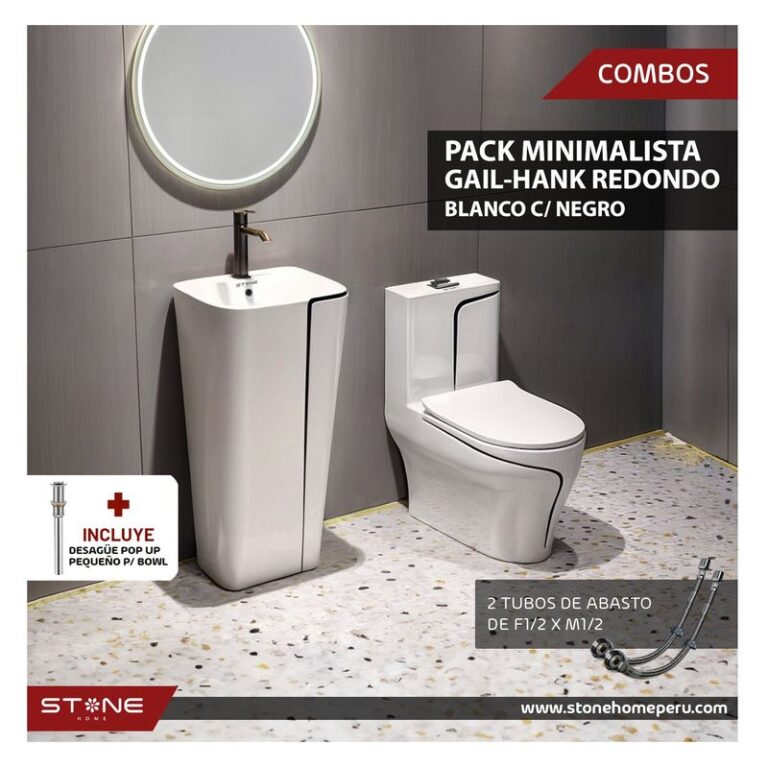 COMBO INODORO MINIMALISTA HANK REDONDO LAVADERO GAIL BLANCO/NEGRO