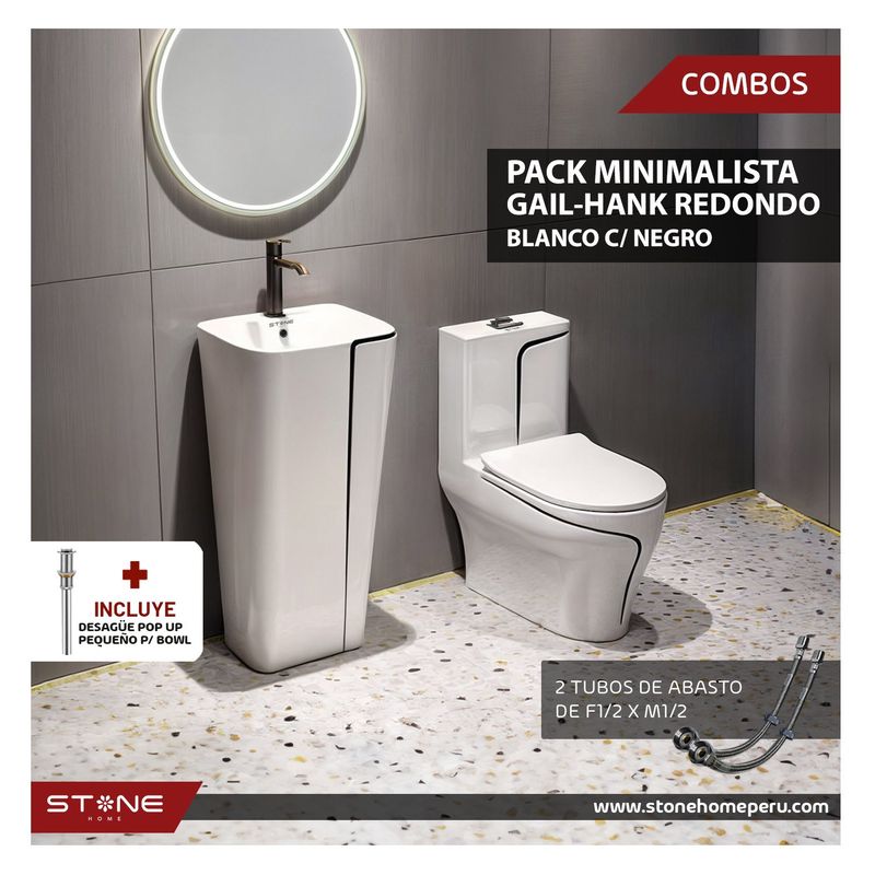 COMBO INODORO MINIMALISTA HANK REDONDO LAVADERO GAIL BLANCO/NEGRO COMBO INODORO MINIMALISTA HANK REDONDO LAVADERO GAIL BLANCO/NEGRO