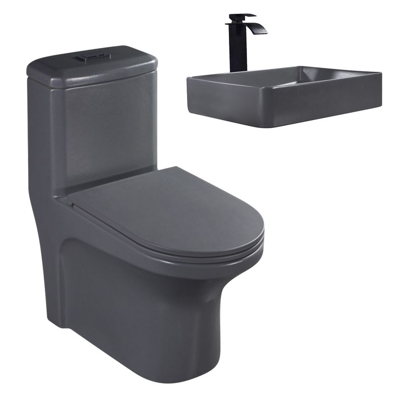 One Piece Roma Blanco Mate + Lavamanos de Cerámica Rectángular Mate Gris One Piece Roma Blanco Mate + Lavamanos de Cerámica Rectángular Mate Gris