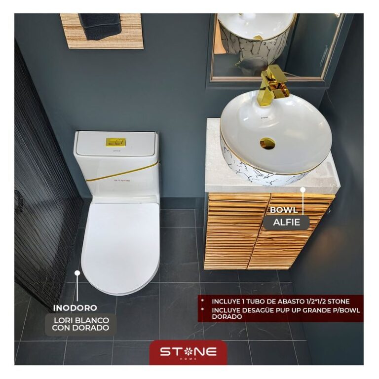 COMBO INODORO LORI BLANCO C DORADO + BOWL ALFIE