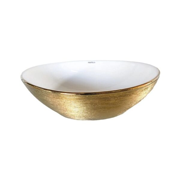 BOWL OVALIN DE LOZA OVALADO DORADO CON BLANCO 035-BL