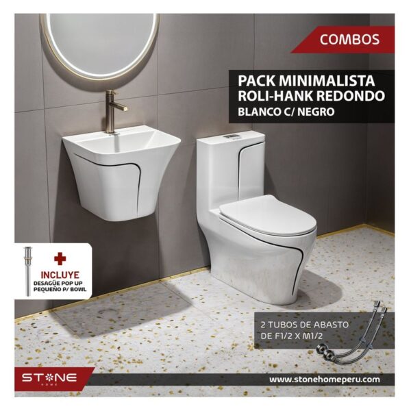 COMBO INODORO MINIMALISTA HANK REDONDO LAVADERO ROLI BLANCO/NEGRO