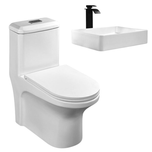 One Piece Roma Blanco Mate + Lavamanos de Cerámica Rectángular Mate Blanco