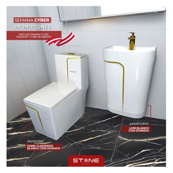 COMBO INODORO HANK CUADRADO- LAVADERO LIOR BLANCO CDORADO