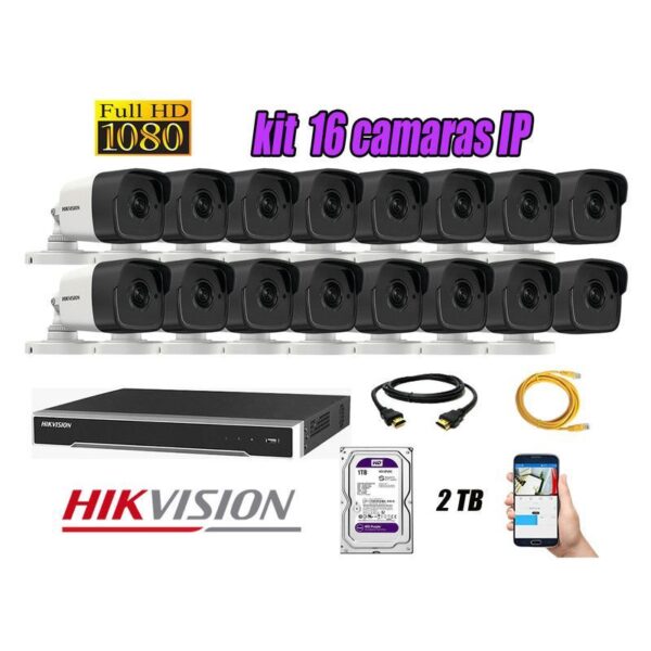 CAMARAS SEGURIDAD KIT 16 IP POE 1080P EXTERIOR + DISCO 2TB WD PURPURA