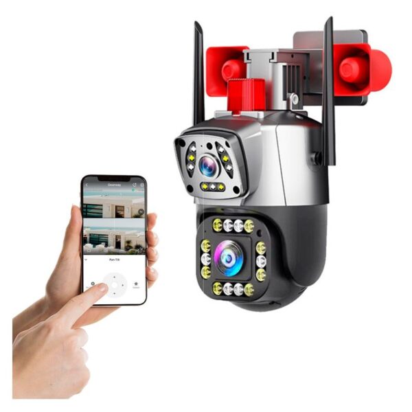 Camara Ip Wifi Ptz Doble Lente 360 Exterior Sirenas Alarma