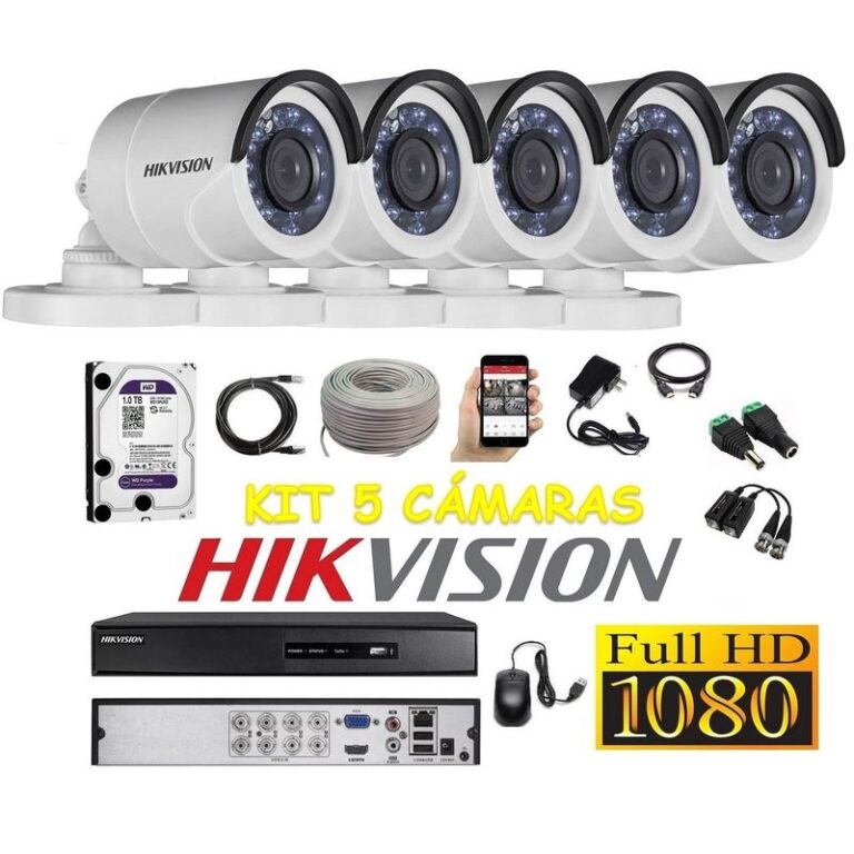 Kit 5 Cámaras Seguridad Tubo Exterior FULLHD 1tb + cable