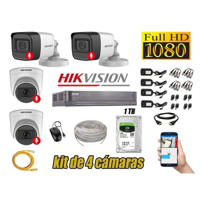 CÁMARAS SEGURIDAD KIT 4 FULL HD 1080P CON AUDIO INCORPORADO 1TB