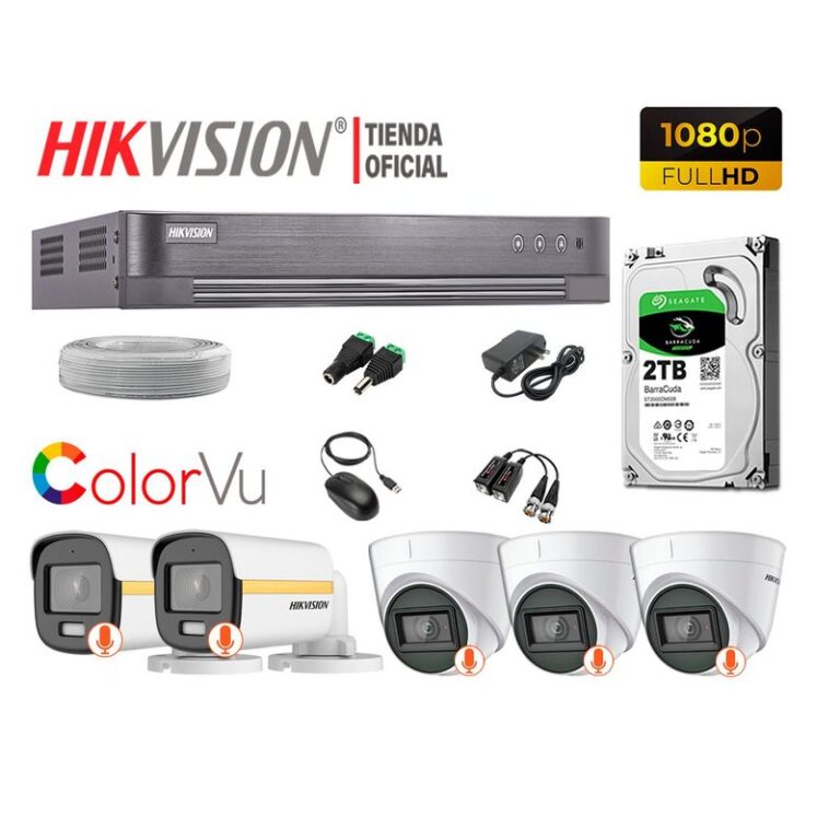 KIT 5 CÁMARAS SEGURIDAD COLORVU VISION COLOR FULL HD 2TB