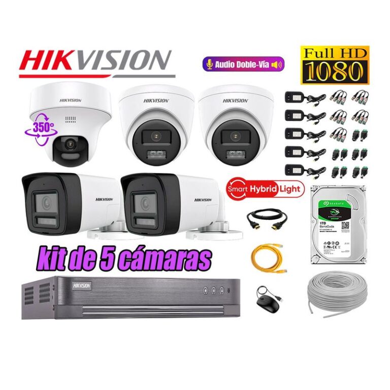 Kit 5 Cámaras de Seguridad 2MP 1 Domo PTZ Full HD Audio Bidireccional 1TB