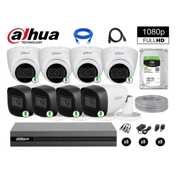 CÁMARAS SEGURIDAD KIT 8 FULL HD 1080P CON AUDIO INCORPORADO 1TB