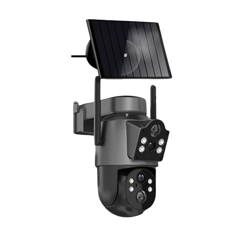 CÁMARA DE SEGURIDAD DOBLE LENTE PANEL SOLAR 4K WIFI VISION NOCTURNA ALARMA
