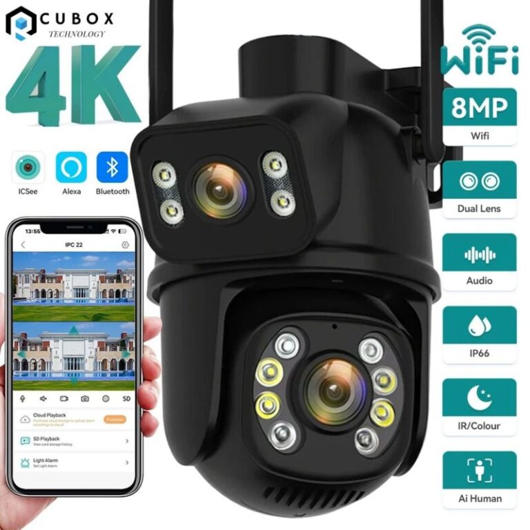 Camara de Seguridad WIFI PTZ Doble Lente 360 Exterior Alarma
