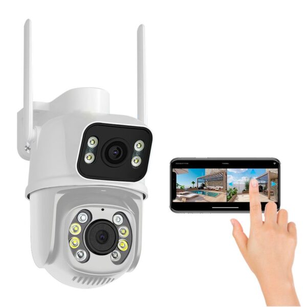 Camara Ip A28B Wifi Ptz Doble Lente 360 Exterior Sirenas Alarma Blanco
