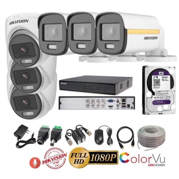 Kit 6 Cámaras Seguridad FULLHD Color VU con AUDIO + 2TB + Cable