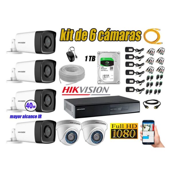 Kit Cámara de Seguridad Kit 6 Full HD 1080P 1TB + Cámara de Seguridad Exterior Mayor Alcance IT3F