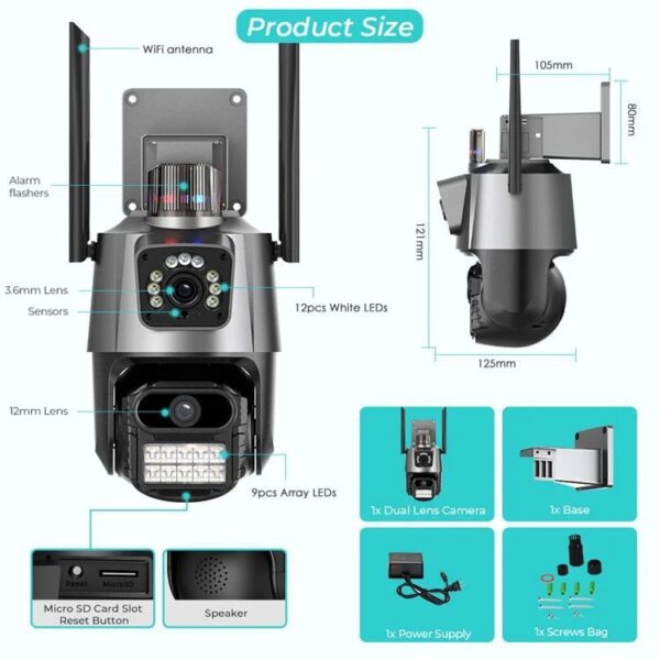 Cámara seguridad 3K Para Exteriores Wifi Doble Lente 360 PTZ