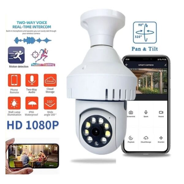 Foco Camara de Seguridad de 360° con Wifi Con Sensor de movimiento Full HD